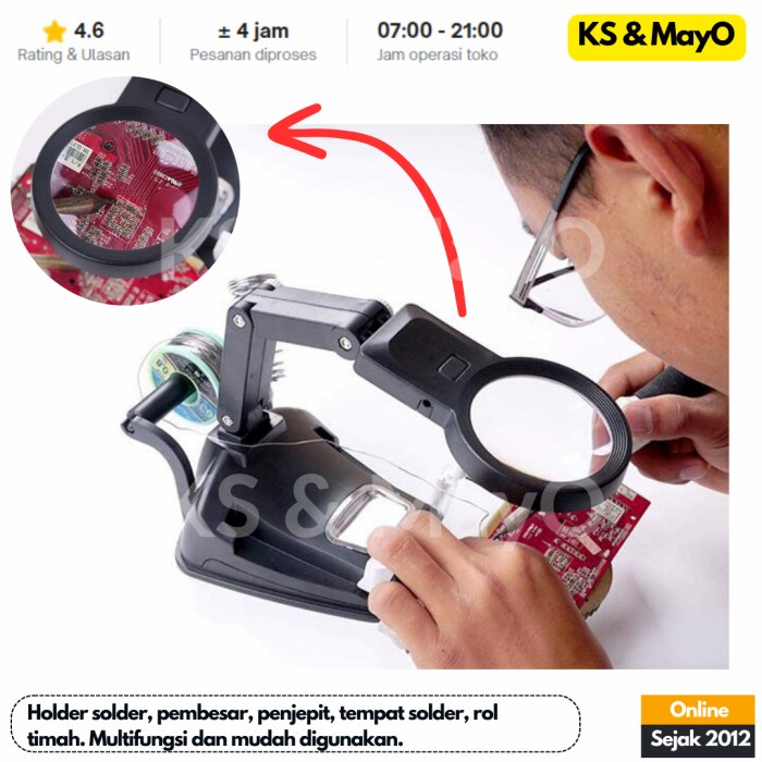 Terlaris Multifungsi Stand Solder Penjepit Pembesar 3X Tempat Solder Timah Led
