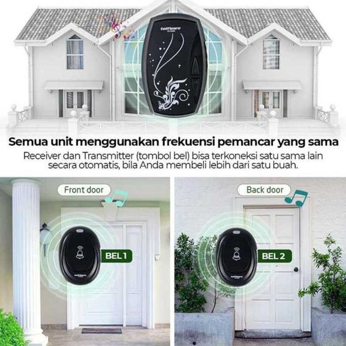 Bel Pintu Rumah Wireless Tanpa Kabel Waterproof Jarak Jauh