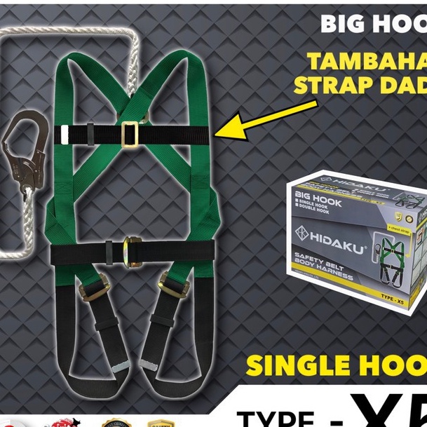 Terkini Full Body Harness HIDAKU type X5 SINGLE HOOK / Safety belt HIDAKU X5.