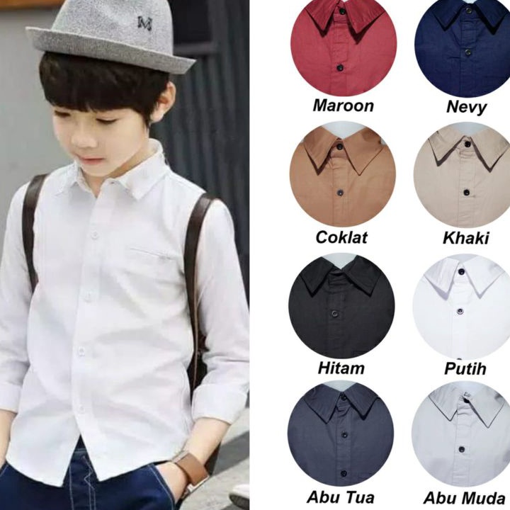 ➡✷ Baju Anak Laki Laki Usia 1-12 Tahun Kemeja Anak Lengan Panjang Casual Distro Import Kemeja Polos 
