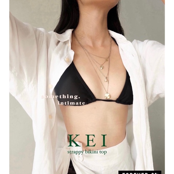 Diskon FOREVER 21 KEI Strappy Back Bikini Top / Padded Bralette / FOREVER21 Black Triangle Bikini Ja