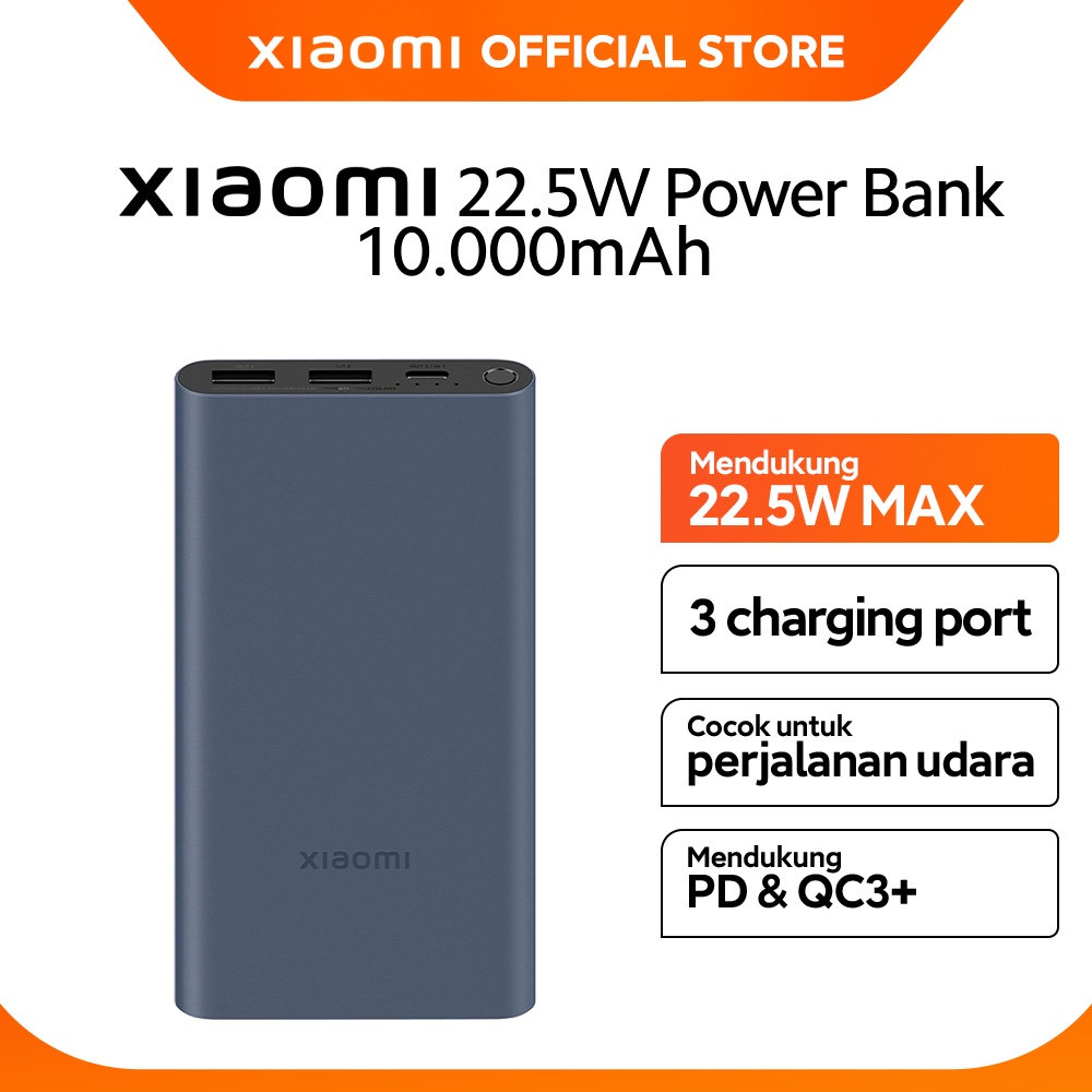 Official Xiaomi 22.5W Power Bank 10000mAh Pengisian Cepat 22.5W MAX Triple Port USB-A & Port USB-C Mendukung PD & QC3+