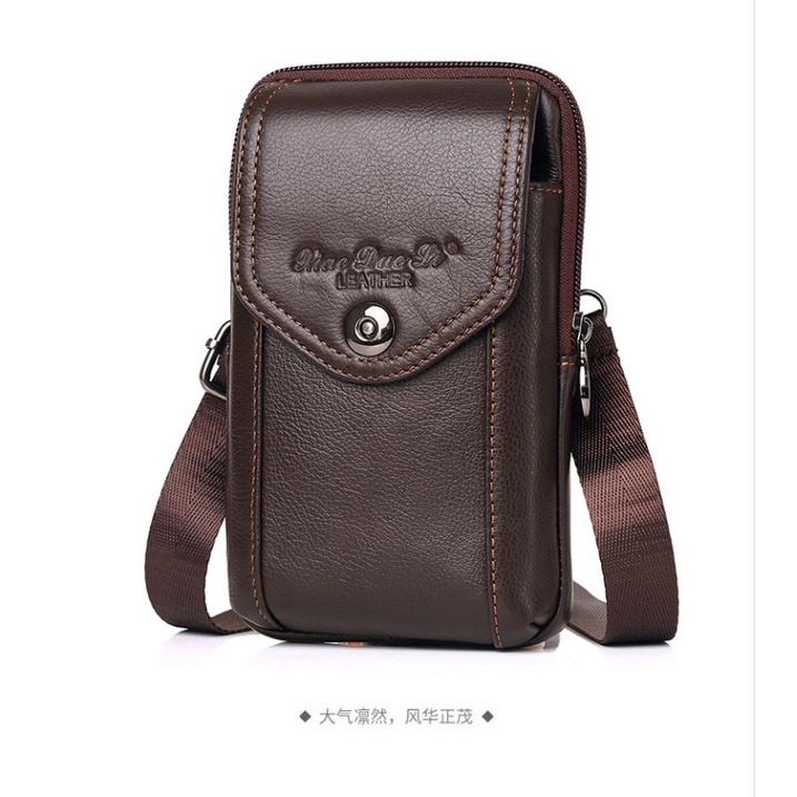 Dompet HP Kulit Asli RZ61711 Import Tas Selempang Mini Kulit Asli Dompet Hp Multifungsi Pria dan Wan