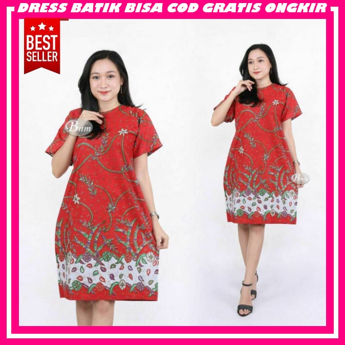 Pakaian Baju Batik Wanita Modern Kantor Elegan Bju Christmas Gaun Chrismast Dress Korean Style Impor