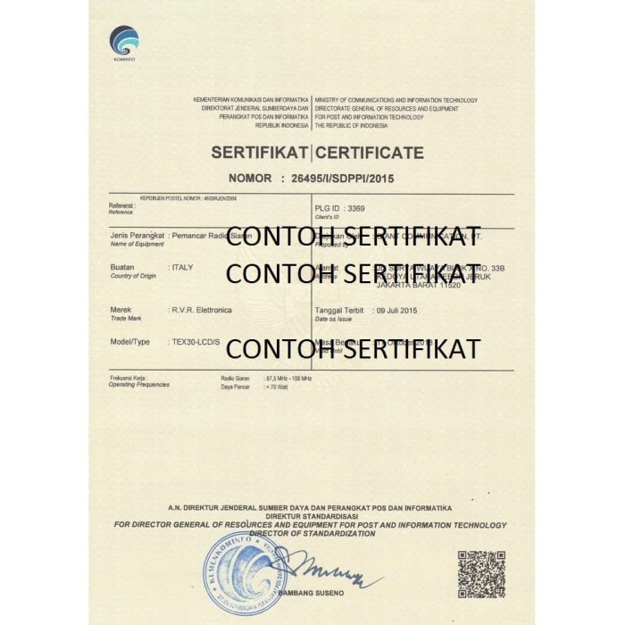[New Ori] Sertifikat Rvr Tex 30 Watt Berkualitas