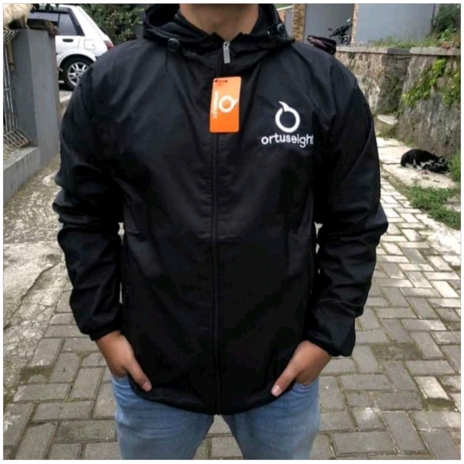 (97J♛>☽ Jaket Parasut Pria Ortuseight Running Sport Olahraga / Jacket Sporty Warna Hitam Ortus Termu
