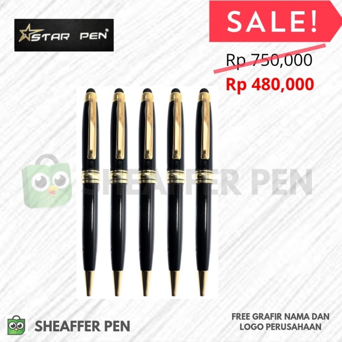 

✨Sale Star Pen® Glossy Black Featuring Gold Trim With Stylus 5Pc Ballpoint Terbatas