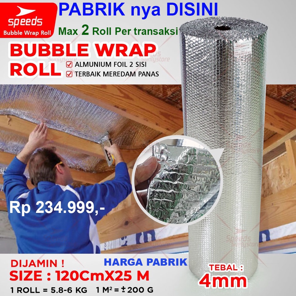 [ART.  I37A] GUARDIANS Speeds Aluminium Bubble Foil Wrap 120cmx25m Peredam anti Panas Atas atap Insulasi Alumunium Insulator Metalize