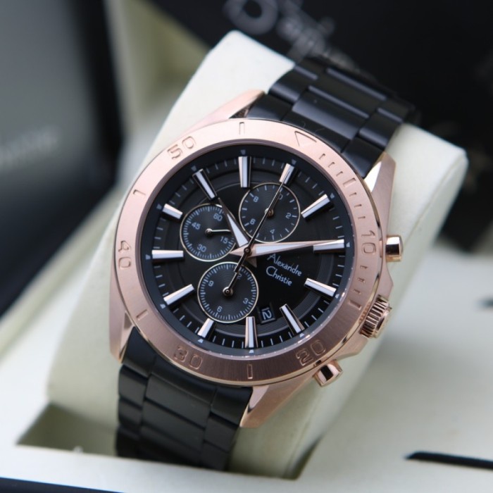 ✅Ready Jam Tangan Pria Alexandre Christie Ac 6525 / Ac6525 Black Rosegold Bisa Gojek