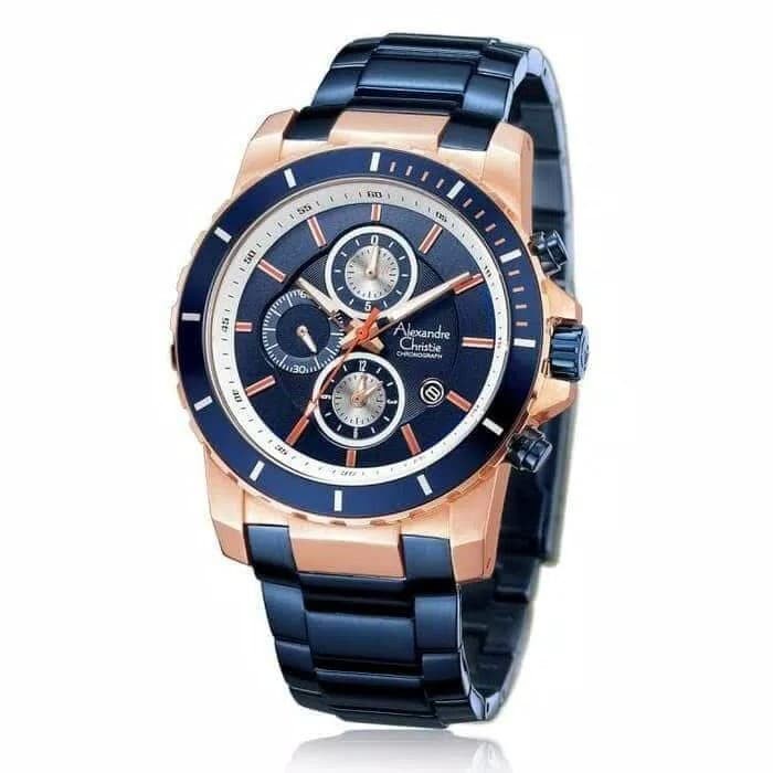✅Sale Jam Tangan Alexandre Christie Ac 6141 Original Navy Blue Rosegold Terbaru
