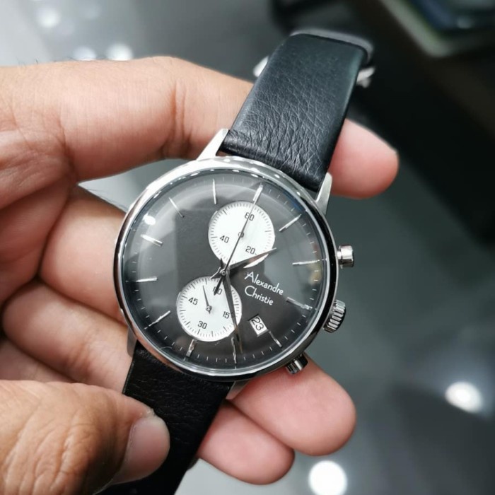 ✅Sale Jam Tangan Pria Alexander Cristie Ac6572Mc Cowok Silver Black Kulit Terbaru