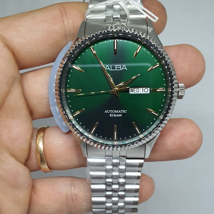 ✅Ready Alba Automatic Al4235X1 /4235 Green Dial 100M  Pria  Berkualitas
