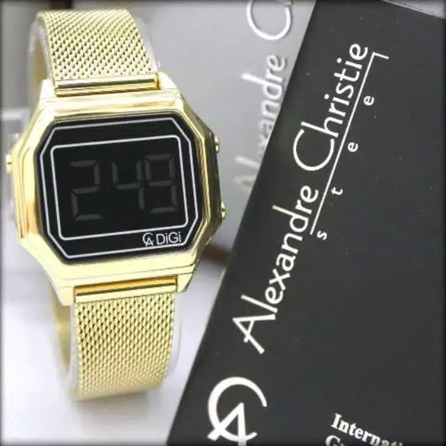 ✅Baru Alexandre Christie 9222 Digital Wanita Kotak Rantai Pasir Gold Terbatas