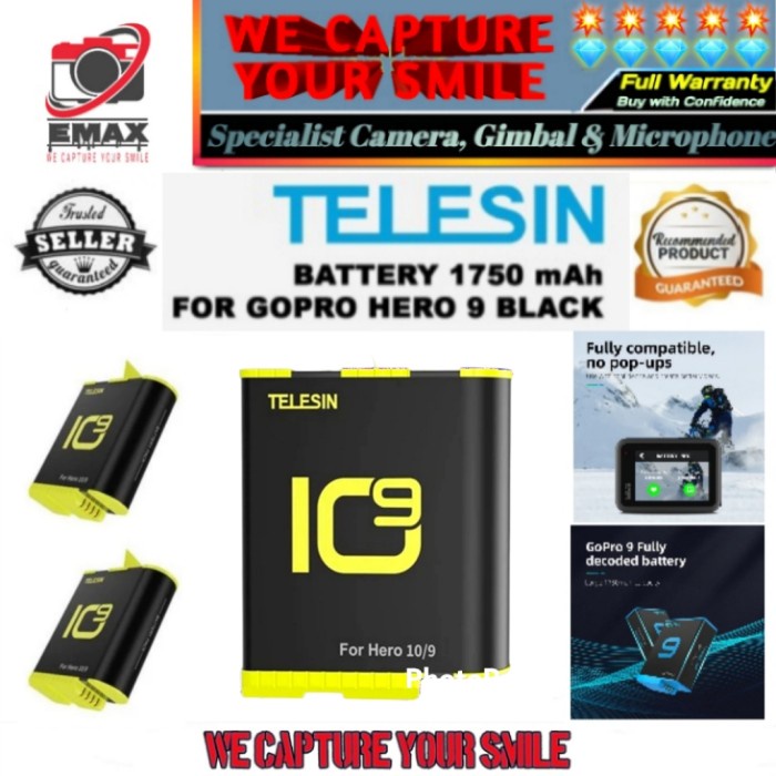 Battery TELESIN Battery Rechargeable GoPro HERO9 Baterai GoPro HERO 9