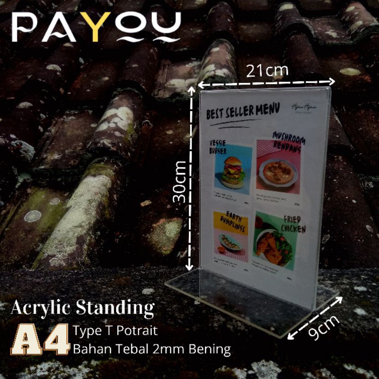 

Acrylic Standing A4 Type T Potrait/ Tempat QRIS/ Brosur/ Menu [ART. E8N9]
