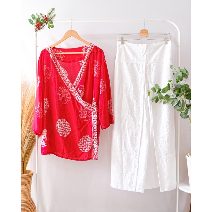 Oneset Outer Kimono Batik Setelan Outer Batik Kulot Highwaist Setelan