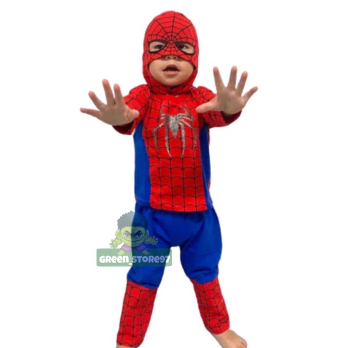 Diskon baju anak spiderman topeng kain / setelan spiderman anak topeng kain.