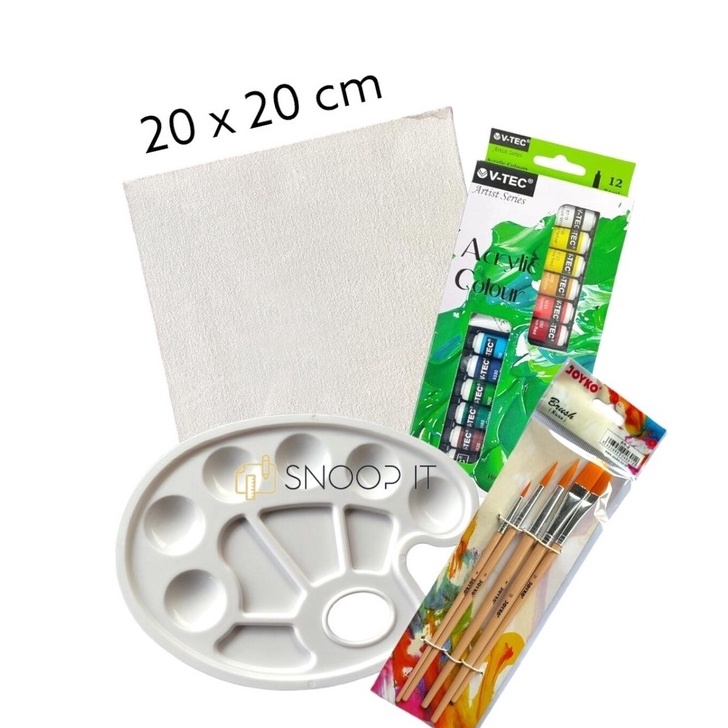 

[G43➤) Paket Melukis Lengkap Set 4 in 1 Set Kanvas 20x20 Kuas Palet dan Cat Acrylic - Set- SHSNP.!!