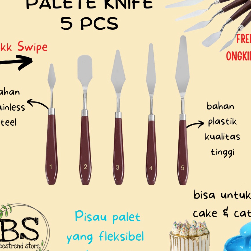 

[O76-♪> Palette Knife Spatula Lukis 5pcs Pisau Palet Untuk Dekorasi Kue Lukis Painting Palete Pallete Set».!!