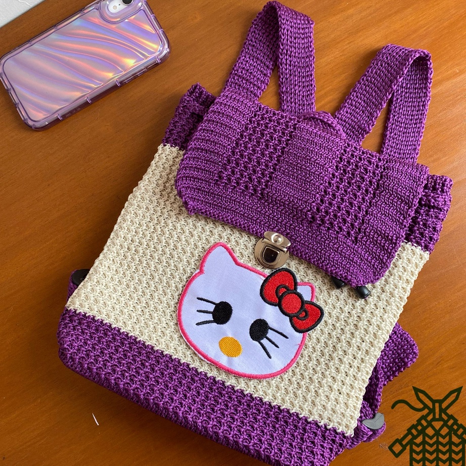 (K-73N❣] Tas gendong anak perempuan rajut hello kitty / tas gendong rajut karakter hello kitty untuk