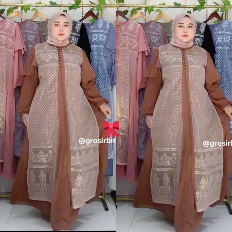 -Bidadari Store- Rania Gamis Pesta Kondangan Mewah Cory Qorys Rompi Lepas Pasang Tile Bordir Premium