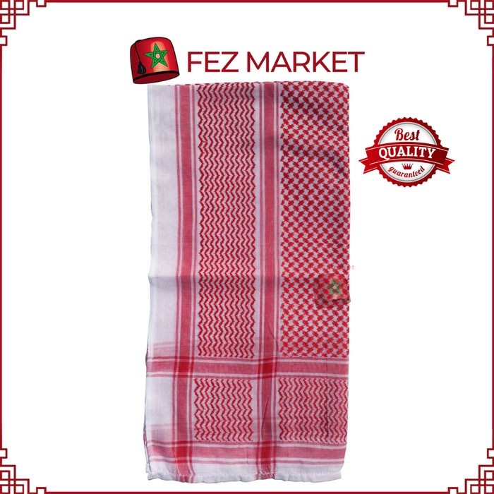 Sorban Sorban Arafah Katun Warna Putih dan Merah Keffiyeh Ukuran 120 x 120cm(L1J8) Sorban Palestina 