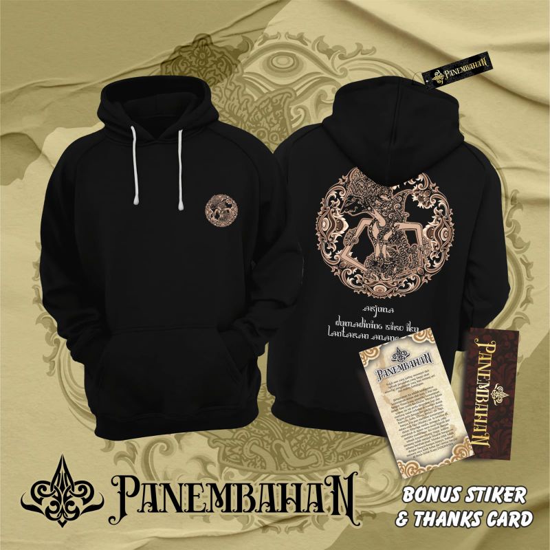 Panembahan Kaos Jawa Jaket Hoodie Wayang Arjuna Bigsize Oversize Panjang Hitam Pria