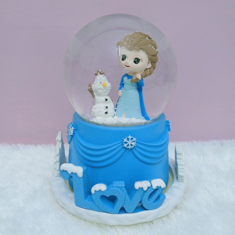 Snowball / Pajangan Bola Kaca Musik Box Frozen Size Jumbo + Lampu Salju Otomatis Bergerak