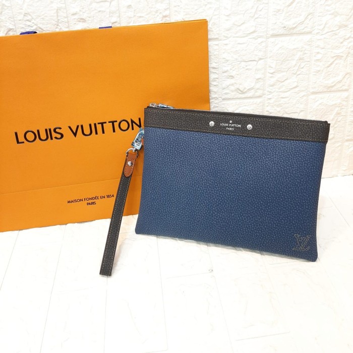 ✨Sale Clutch Bag Tas Tangan Pria Lv001 Blue Leather Super Miror Vip Terbatas