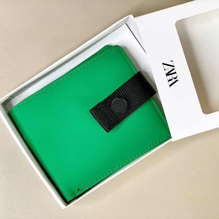 ✨Original Zara Wallet Button Dompet Lipat Kancing Green Soft Leather Original Terbatas