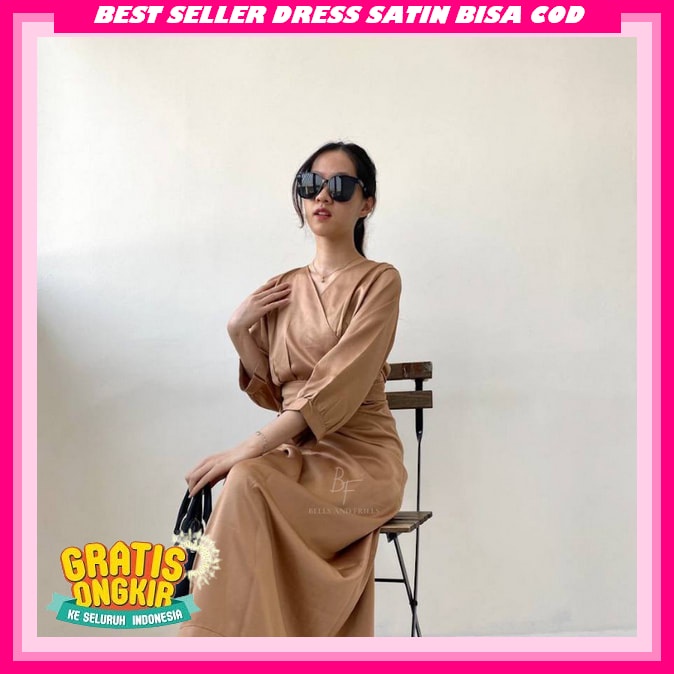 Gaun Pesta Perempuan Mewah Import Terbaru Shimmer Gaun Kondangan Mewah Elegan Satin 2023 Dres Kilap 