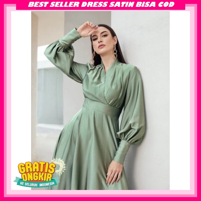 Gaun Kondangan Mewah Elegan Satin 2023 Dres Kilap Shimer Longdreaz Baju Kondangan Wanita Kekinian Pa