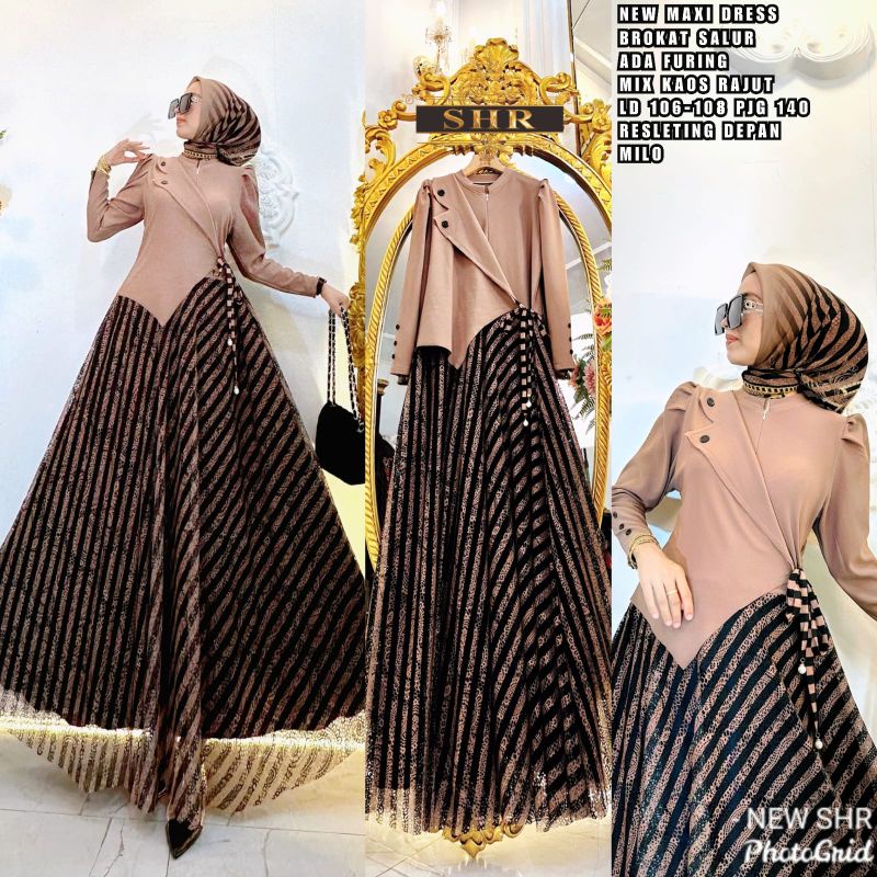 Gamis Maxi Dress SHR Brokat Salur Milo