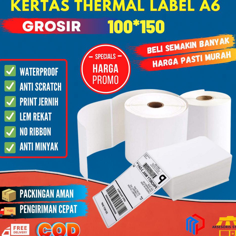 

NZQX7753 KERTAS LABEL THERMAL 100X150 STICKER BARCODE UKURAN A6