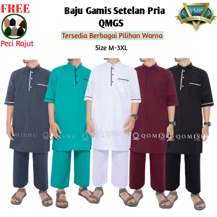 Setelan Baju Koko Gamis Kurta Pakistan Pria Cowok Polos QMGS Qomishu