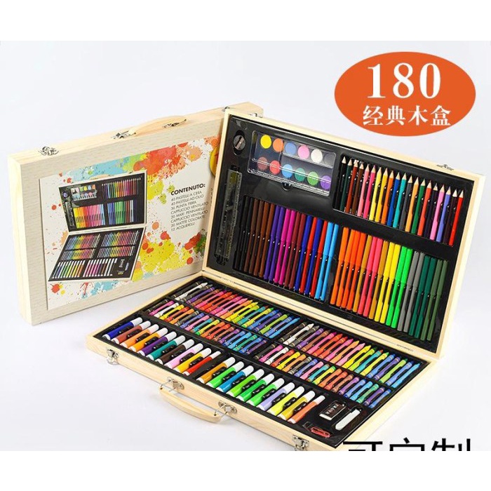 

CRAYON SET 180 PCS KOTAK KAYU /PENSIL WARNA KOPER KAYU SET CAT MINYAK