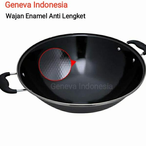 Wajan Penggorengan Kuali Hitam Enamel Anti Lengket 40 Cm