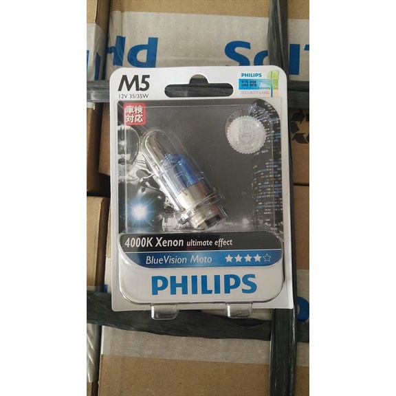 Bohlam Lampu Depan Motor M5 Blue Vision 4000K 12V 35/35W Philips terbaik
