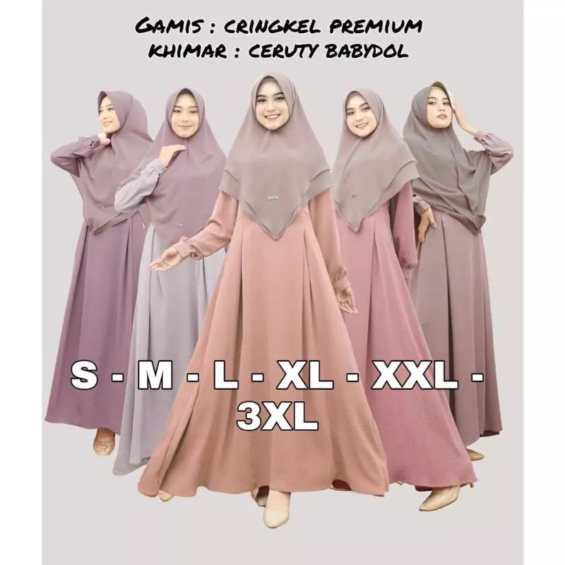 AMB GAMIS  SYARI SET HIJAB CERUTY 2 LAYER POLOS SIMPLE | SIZE S M L XL XXL | DRESS JUMBO BUSUI FRIEN