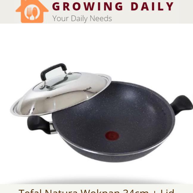 Tefal Natura Wokpan 34 Cm + Lid Wajan Anti Lengket Dengan Tutup