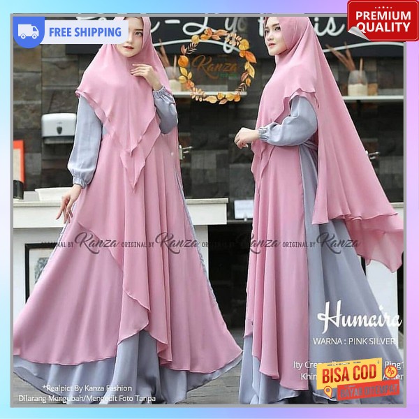 Gamis 2In1 Branded Ibu Ibu 1 Set Gamis Premium Bahan Adem Setelan Gamid Kerudung Syar'I Mewah Dres E