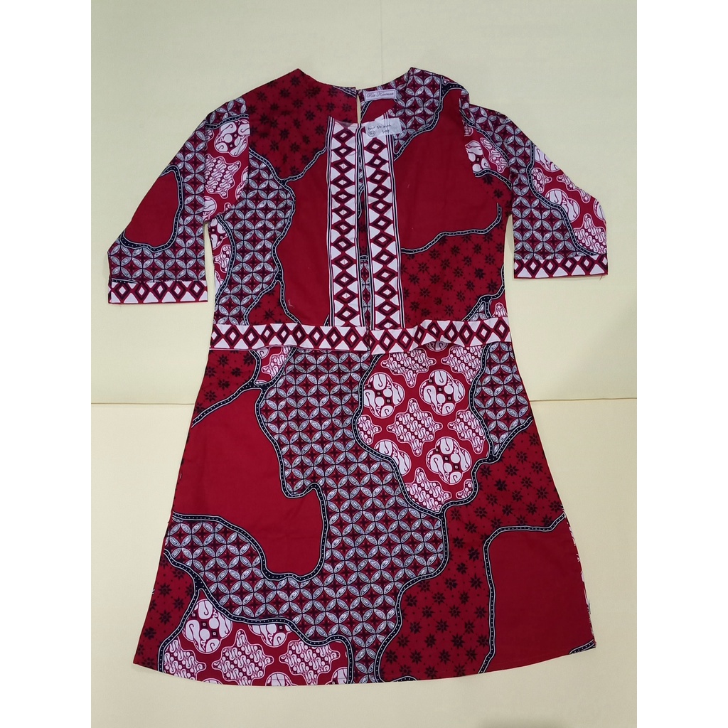 Baju dress batik Ria Kencana | tunik wanita atasan wanita batik kerja kantor | warna merah