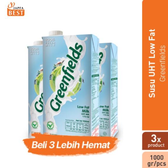 

| susu greenfields uht low fat 1 l - paket isi 3 pcs