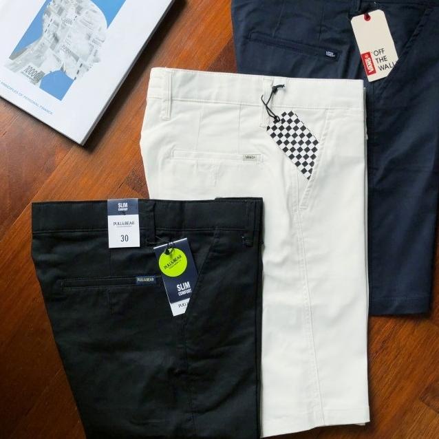 Celana Chino Pendek Polos Pria Hitam Putih Navy Slimfit