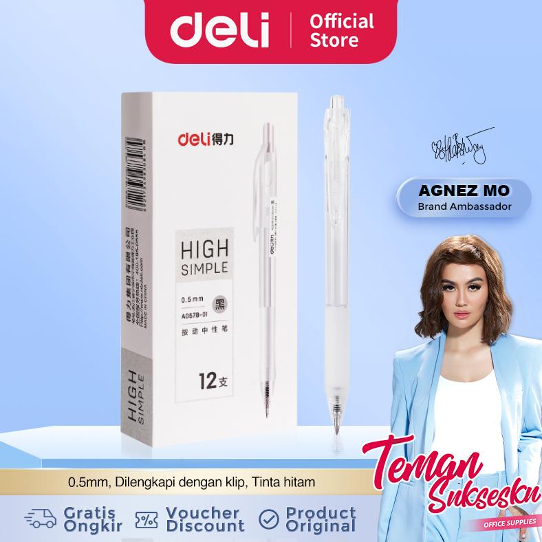 

Deli Gel Pen Pulpen Gel Retractable Tinta Hitam 0.5mm A057B-01 12 pcs