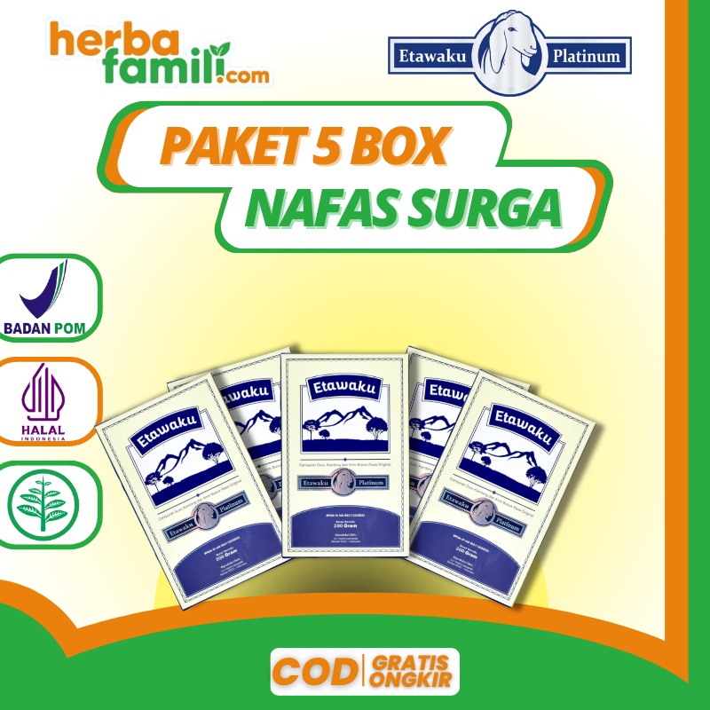 

5 BOX ETAWAKU PLATINUM HARGA PROMO GROSIR 100% ORIGINAL Produk Ori Ampuh Membantu Atasi Masalah Nyeri Sendi dan Sesak Nafas