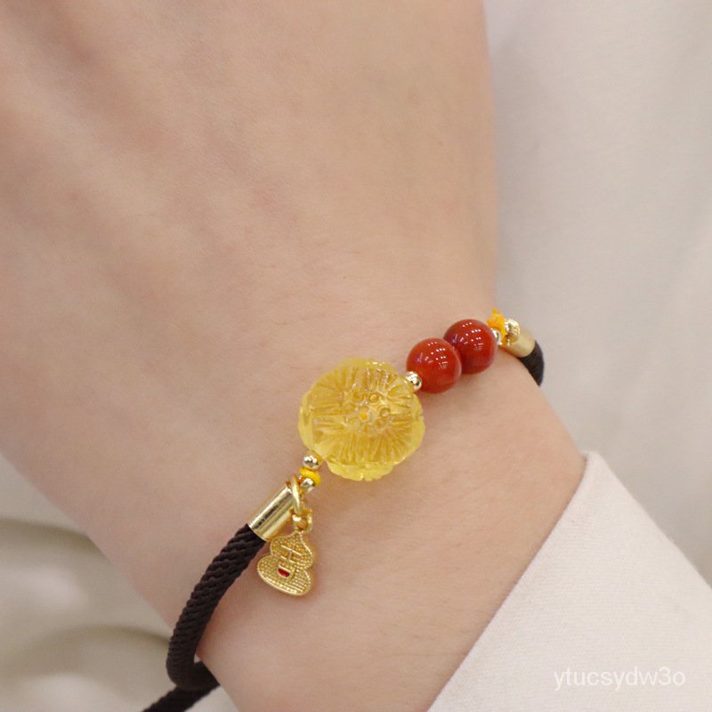 Gelang Mawar Lilin Lebah Tenunan Tangan Asli dengan Manik-manik Batu Akik Merah Selatan Tarik Dapat 