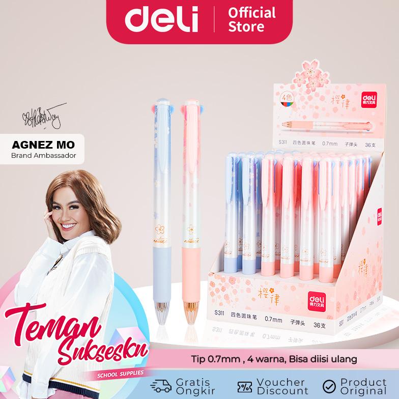 

Deli Pulpen Retractable Sakuraru Series Lucu Bullet tip 0.7mm 4 warna S311