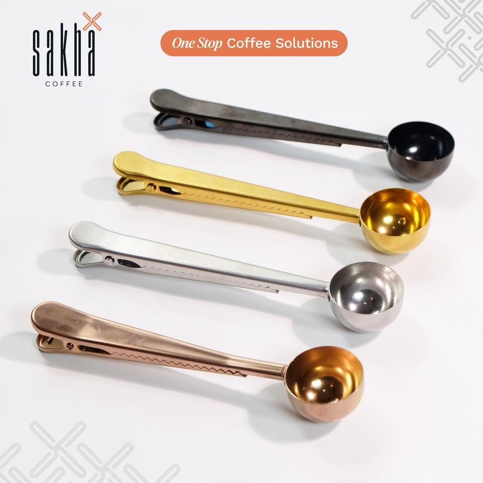 

| sendok takar kopi 2in1 stainless alat seduh coffee maker penjepit clip coffe bean