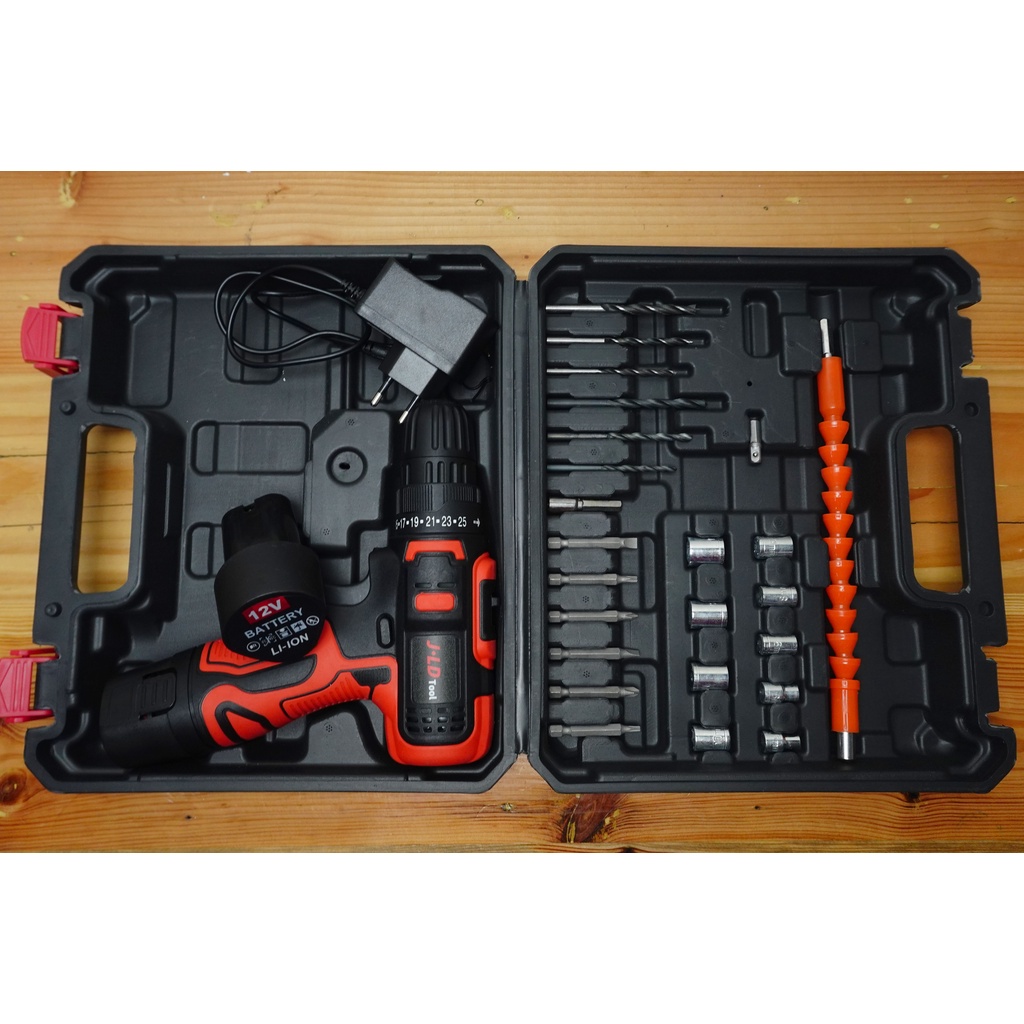 JLD 12V - 1A Cordless Baterai Bor with Tool Kit